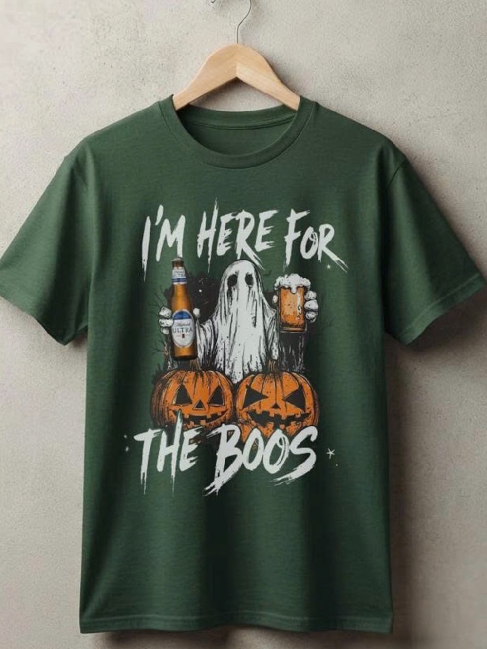 Forest Green Halloween Graphic Tee with Orange Pumpkins